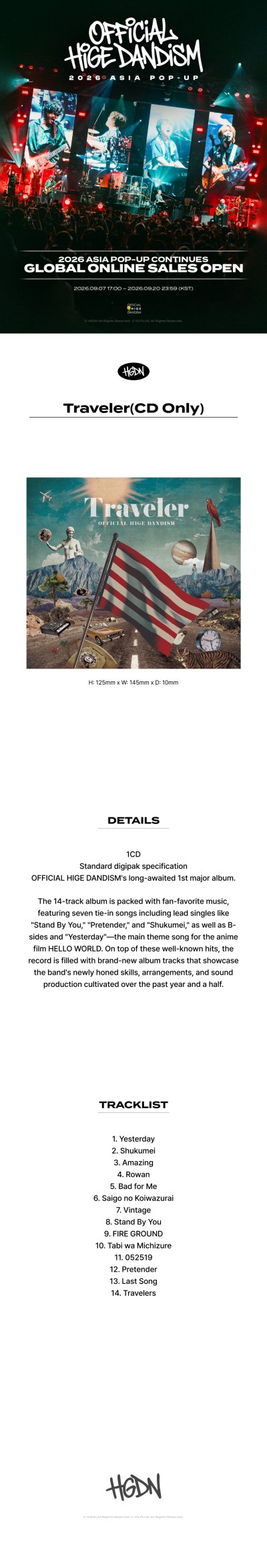 [OFFICIAL HIGE DANDISM 2026 ASIA POP-UP] "Traveler" [Standard Edition]